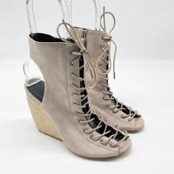 REBECCA MINKOFF Elle Sand Lace Up Wedge Sandals  - Picture 1 of 8